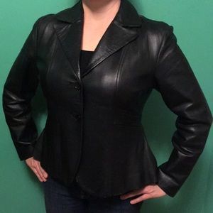 Black Leather Peplum Jacket